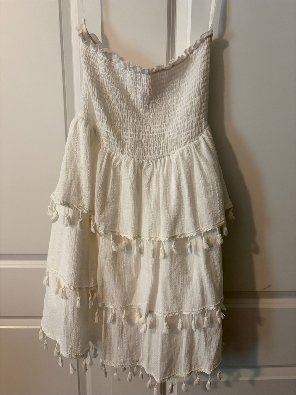 Cream Tiered Tassel Summer Dress
